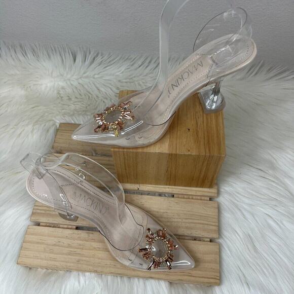 Mackin J Women's Clear Rhinestone Pointed Toe Slip On Pumps Sandals Nude 10 - Picture 9 of 10